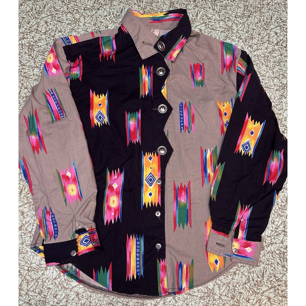 VTG Marylen Lenox Western Shirt Womens M Concho Aztec Southwestern 90s h120